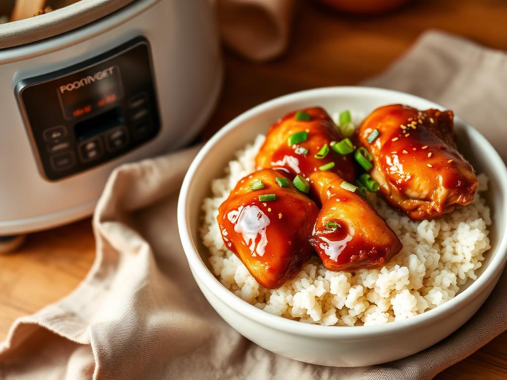 Honey Garlic Chicken & Rice served from a slow cooker