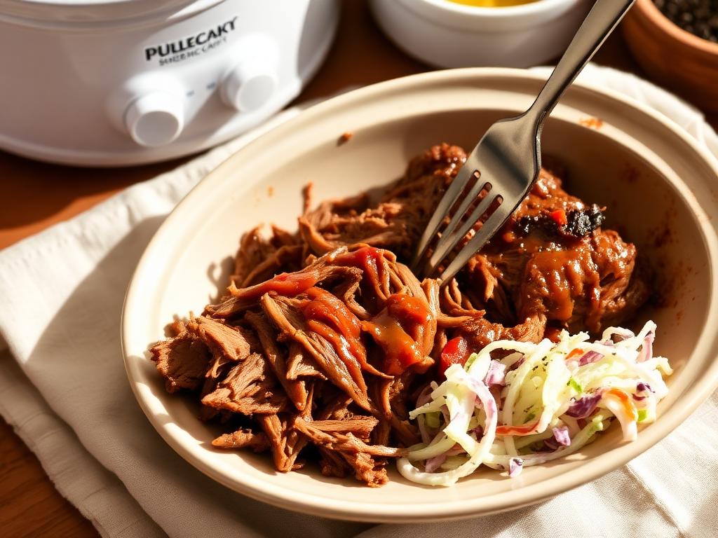 Pulled Pork Shoulder served from a slow cooker