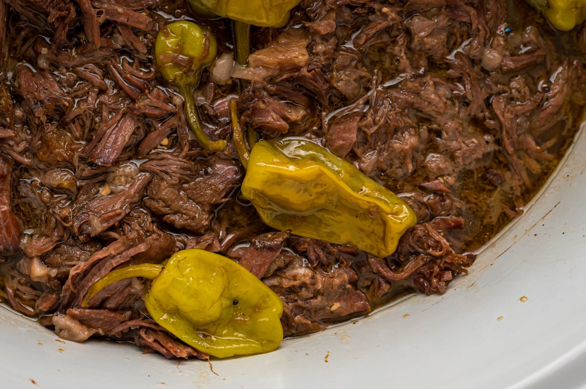 Mississippi Pot Roast served from a slow cooker