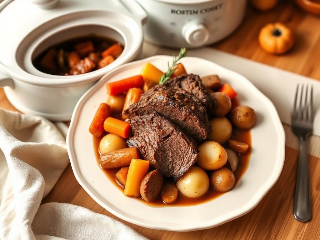 Sunday Pot Roast served from a slow cooker