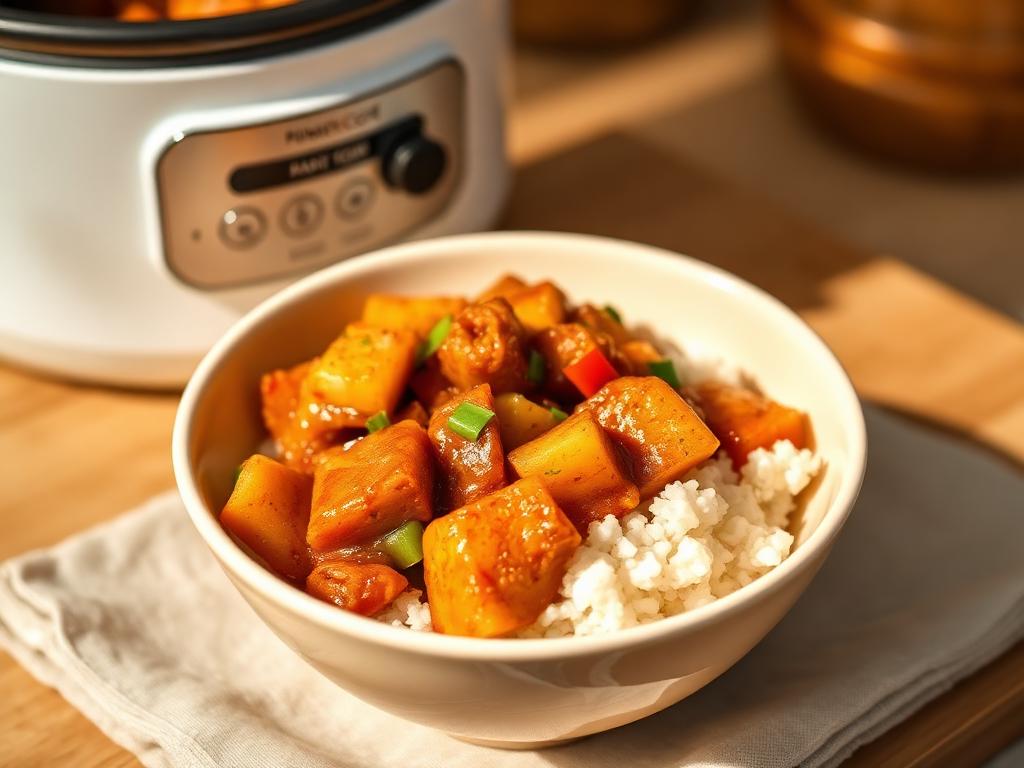 Sweet & Sour Pork served from a slow cooker