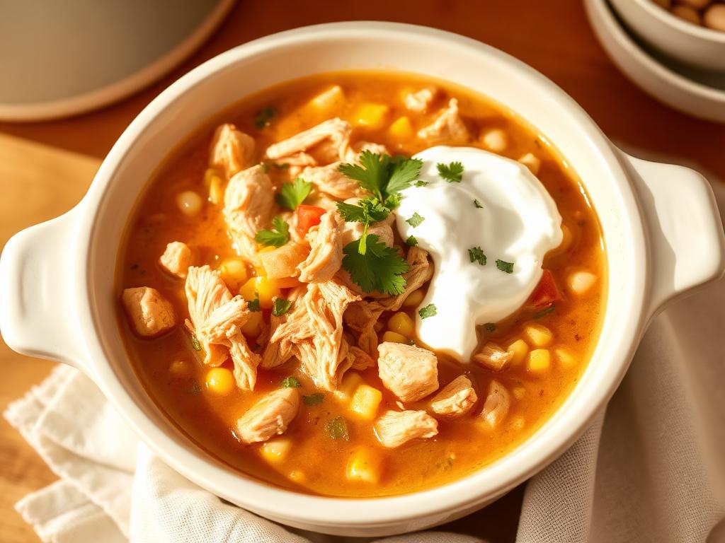 White Chicken Chili served from a slow cooker